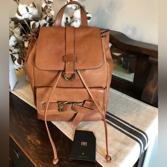 Frye Leather Kayla Knotted Backpack Cognac Nutmeg Brown Retail $458 - Picture 14 of 15